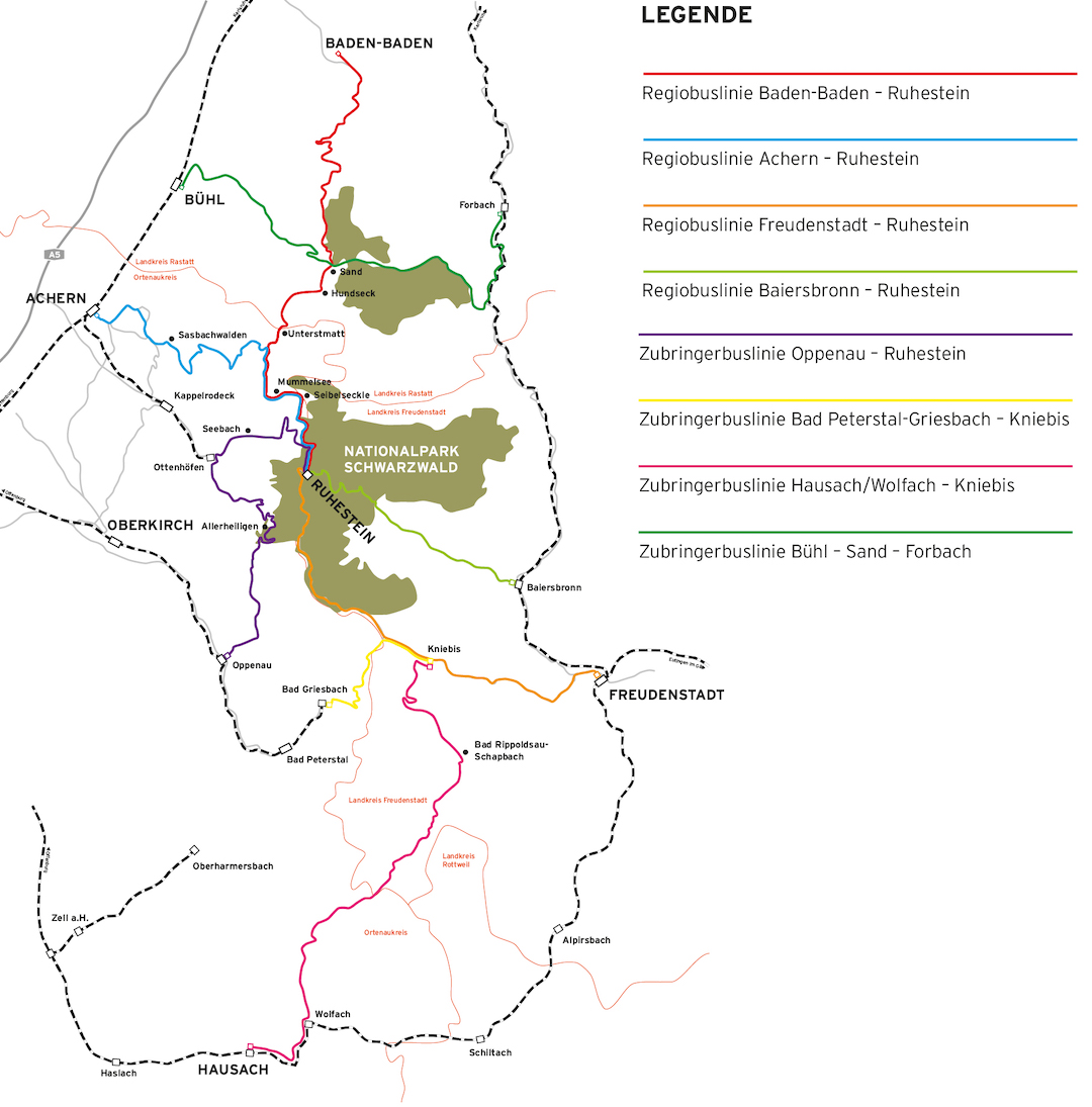 Plan des lignes de bus - Forêt-Noire Nord