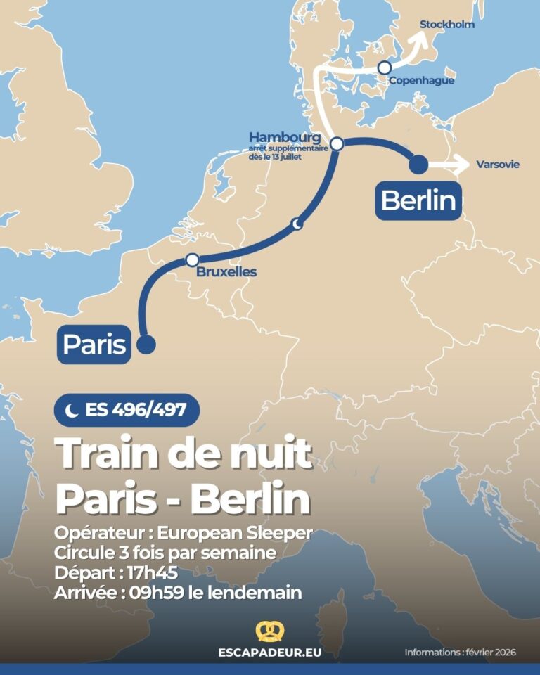 Carte du train de nuit Paris - Berlin via Bruxelles et correspondances