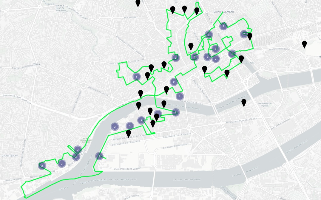 Le Voyage à Nantes 2026 - Carte du parcours ligne verte
